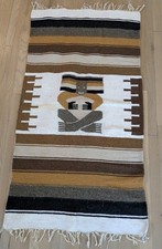 Vintage Handwoven Wool Rug W/Tribal Pictorial Motif W/Earthy Brown Colors 29X54