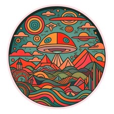 Geometric psychedelic UFO, UAP Die-Cut Waterproof Sticker picture