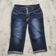 Vintage Y2K Rue 21 Jeans Womens 9/10 High Waisted Crop Multi Button Dark Wash picture