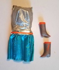 Vtg  1968 BARBIE ZOKKO #1820  Fashion SILVER BLUE LAME MINI DRESS + Boots READ picture