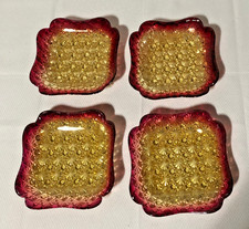 4 Antique 1880s Hobbs Brockunier Amberina Glass Daisy & Button Dessert Plate Set picture