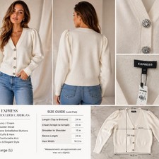 NWT Express Ivory Puff Sleeve Cardigan – Size Large picture