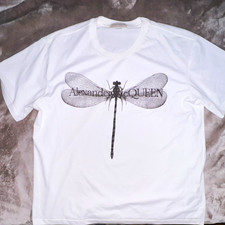 Alexander McQueen White Dragonfly Logo Graphic Tee Shirt M Cotton Jersey picture
