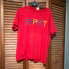 Vintage 1990s ESPRIT  M Regular Red Cotton Knit Graphic Crew Neck T-Shirt picture