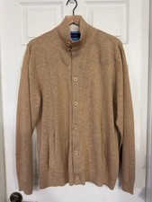 Paul Fredrick Men's Large Button Front Cardigan Sweater Tan Camel Mock Collar picture