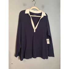 NWT Torrid Heritage Jersey Collared Long Sleeve Tee Navy 1X picture