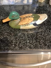 Vtg Hand Carved & Painted Wooden Duck Fowl Tabletop Sculpture Decoy Taiwan picture