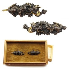 Menuki Goto school Dragon & Tiger Japanese Antique Sword Fitting Samurai Katana picture