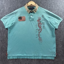 VTG 90’s Polo Ralph Lauren Dragon Polo Shirt Mens 2XL Blue Military Boxy Japan picture