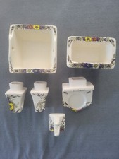 Vintage Ceramic Soap Toothbrush Towel Bathroom Set Cottagecore MCM Art Deco picture