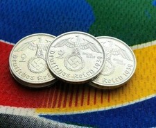 1939 A  2 Mark German WWII Silver Coin Third Reich Reichsmark 5* Service AU BU picture