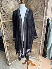 Johnny Was Rosey Kimono XXL Black Embroidered Floral Eyelet Duster NWT $365 picture