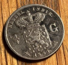 Netherlands East Indies 1854 Silver 1/4 Gulden picture
