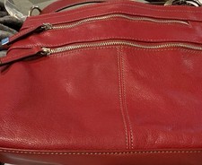Tignanello Red Pebbled Shoulder Bag Double Zip, Detachable Strap, Outer Pockets picture
