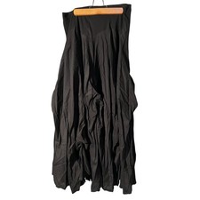 Vintage Luna Luz Womens Sz Large A-Line Maxi Skirt Black Pull On Gathered Cotton picture