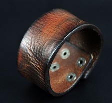 S310 Vintage Texture Genuine Leather Bracelet Wristband Men's Wide Cuff BROWN LT picture