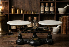 Antique Ohaus 2 Kilo Balance Scale Double Beam Cast Iron Milk Glass Plates 40L picture