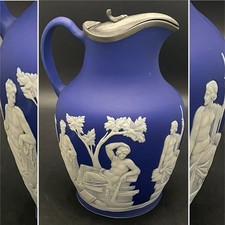Wedgwood Dark Royal Blue c1884 Jasperware Neoclassical Cupid Jug/Pitcher 9.25