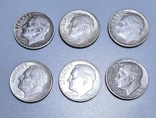 Lot of 6- 90% Silver Roosevelt Dimes 1946 P-1952 D-1954 D (2)-1956 D & 1960 D picture