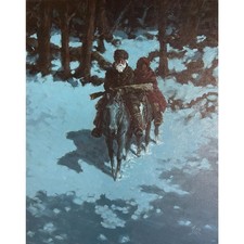 Western Horse, Riders in Snow, John T. Jones, Framed Cowboy Winter Landscape picture