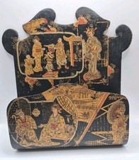 Antique 19thC Japanese Meiji Papier Mache Lacquer Letter Holder Chinoiserie picture