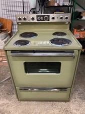 Vintage 1970s GE Avocado Green Electric Range Oven Stove Mid Century Retro picture