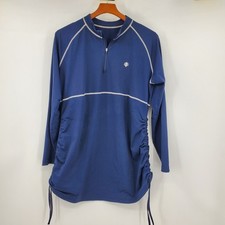 Coolibar Island Ruche Navy Blue Quarter Zip Long Sleeve Swim Shirt Rash Guard picture