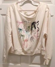Modern Lux Womens Fleece Pullover Sweatshirt Bow Graphic Print XXL Ivory Boat picture