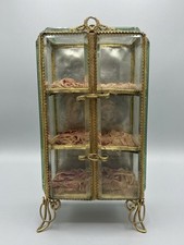 ANTIQUE FRENCH NAPOLEON III ORMOLU BRASS GLASS JEWERLY CASKET VITRINA DISPLAY picture