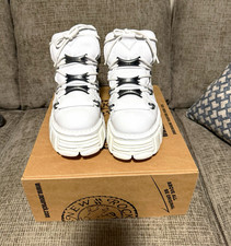 New Rock Men’s White Leather High Top Chunky Platform Lace-Up Sneakers 9 picture