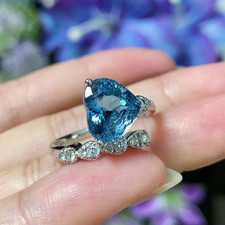 3.30Ct Heart cut Natural Aquamarine & Diamond 14K White Gold Luxurious  Ring picture