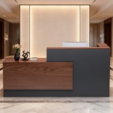 L-Shaped Reception Desk 71'' Wooden Large Front Counter Desk for Office Checkout picture