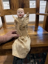 Antique 1910s Marotte Stick Doll Squeak Toy Canvas Bellows Patented Made In USA picture