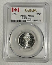 1967 Canada Quarter PCGS MS64 Centennial Lynx 80% Silver 25C Slabbed picture