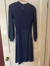 Vintage Ciao Solid Blue Dress Size 8 Pure Wool Longsleeved Lined picture