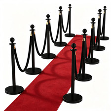4/6/8-Piece Stanchion Set with Red Carpet & 2/4/6 Velvet Ropes,Hollow Base Black picture