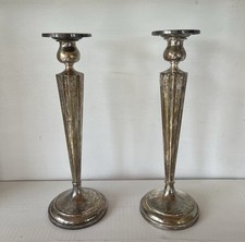 Antique Birks Sterling Silver 12” Candlesticks Pair 15/26 Engraved Weighted picture