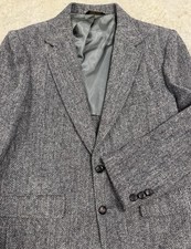 Vintage Harris Tweed Blazer Jacket Sz 40 Gray Herringbone Wool Sport Coat 70s picture