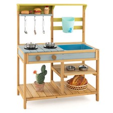 Costway Outdoor Kids Mud Kitchen with Faucet and Water Box - Color: Natural picture
