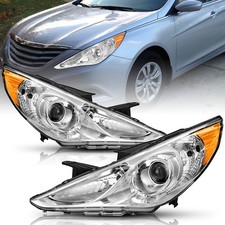 For 2011-2014 Hyundai Sonata Chrome Housing Amber Corner Halogen Headlights Pair picture