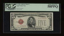 DBR 1928-F $5 Legal Wide II Fr. 1531Wii IA Block PCGS 58 PPQ Serial I77470042A picture