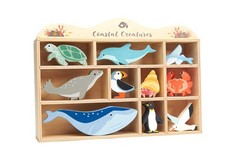 Tender Leaf Toys Coastal Creatures 8 Wooden Ocean Animal Figurines, Pastel picture