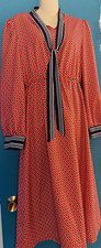SHEIN Women’s L Orange Geometric Maxi Dress V-Neck Long Sleeve Tie Accent picture