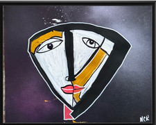 Original Signed Mixed Media Abstract Cubist Woman Painting 11x14 ON HEAVY PAPER picture