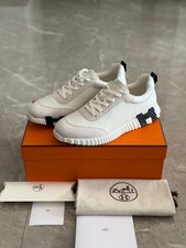 Hermes Bouncing Sneakers White Leather Lace Up Designer Shoes Men's EU USA Sizes picture