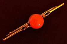 Antique Italian Solid 10K Gold Salmon Coral Brooch Pin, Edwardian/Early Art Deco picture