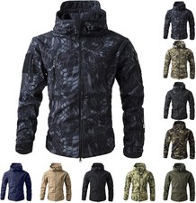 Men's Hooded Tactical Jacket Waterproof Camo Softshell Fleece Outdoor Coat picture