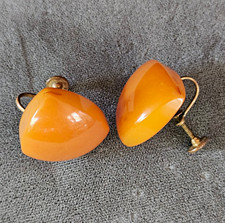 Vintage 1920's Bakelite Orange Triangle Screw-Back Earrings Great Condition picture