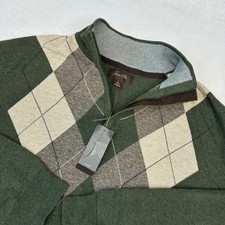 New Tasso Elba Quarter Zip Sweater Mens Large Olive Argyle Cotton Mock Neck NWT picture