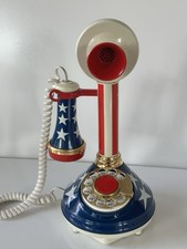 Vtg 1973 Deco-Tel Candlestick Rotary Phone Stars & Stripes Western Electric Bell picture